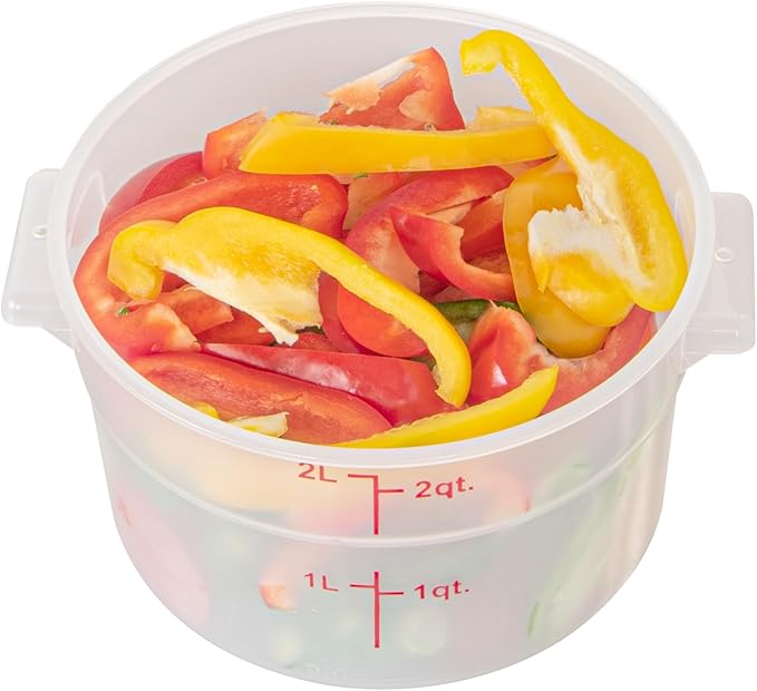 Restaurantware-Met Lux 2 Quart Food Storage Container, 1 Translucent Storage Container - Lids Sold Separately, Red Volume Markers, Dishwashable Container, Side Handles, For Storing Foods