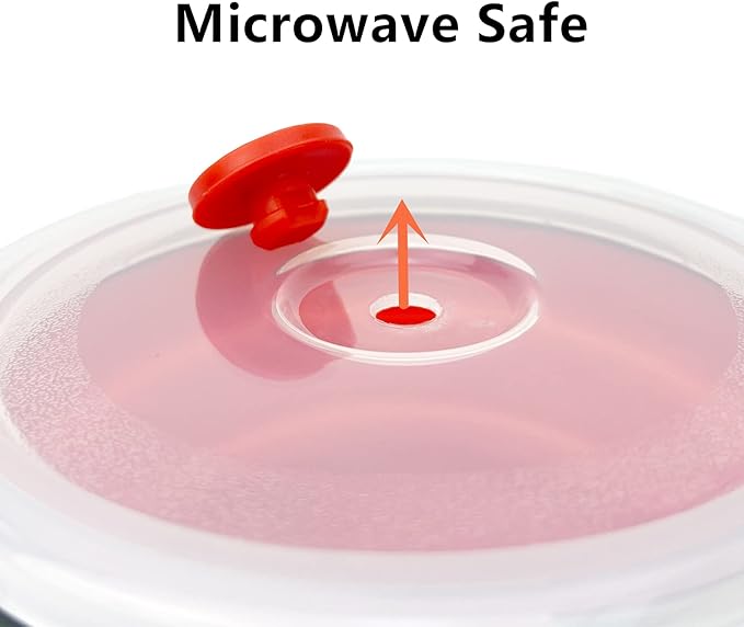 CCyanzi 3piece Round Collapsible Bowl with Lids, Silicone Food Storage Containers, Microwave & Freezer Safe, Space Saving for Kitchen Cabinet and Camping Backpack,(Red Gray)