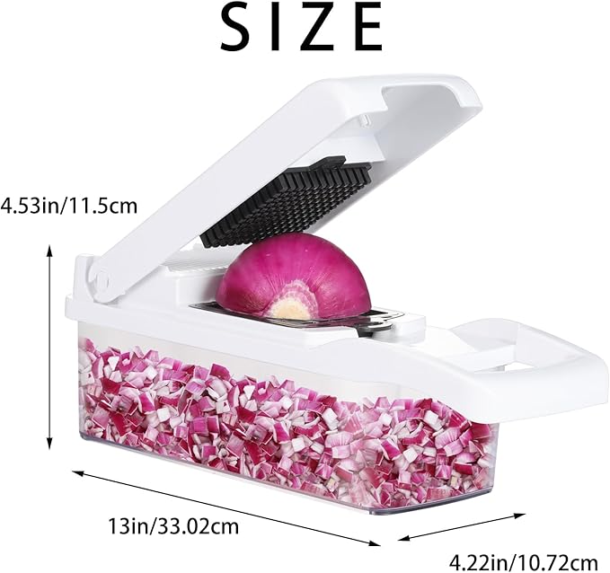 Ourokhome Vegetable Chopper Onion Cutter, 14 in 1 Professional Mandoline Slicer for Kitchen, Multifunctional Food Chopper for Potato, Tomato, Veggie with Strainer Basket, 10 Blades, Black