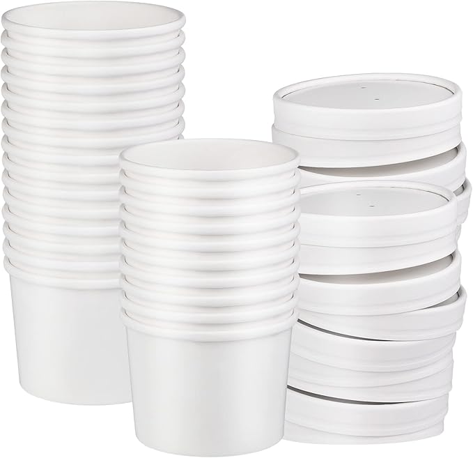 12 oz 25 Pack Paper Soup Bowls with Lids, Disposable Soup Cups, Ice Cream Containers, White Disposable Food Containers White for Hot or Cold Soup