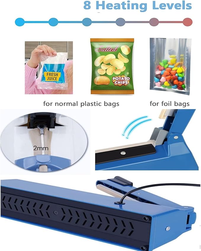 Impulse Heat Sealer Poly Bag Heat Sealer Sealing Machine Heat Seal Closer for Plastic Bags PE PP Bags with Extra Repair Kit (8 inch)