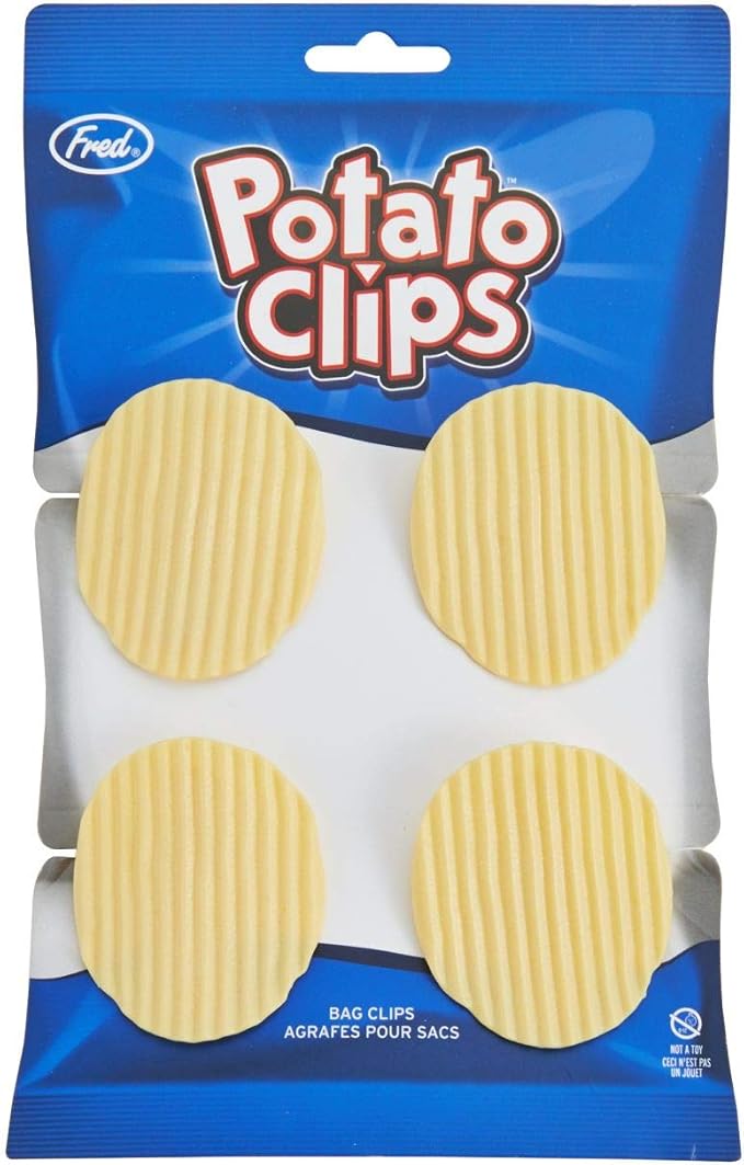 Genuine Fred, POTATO CLIPS, Set of 4, Wavy Chip Bag Closures, Chip Clips, Bag Clips, Patented Design