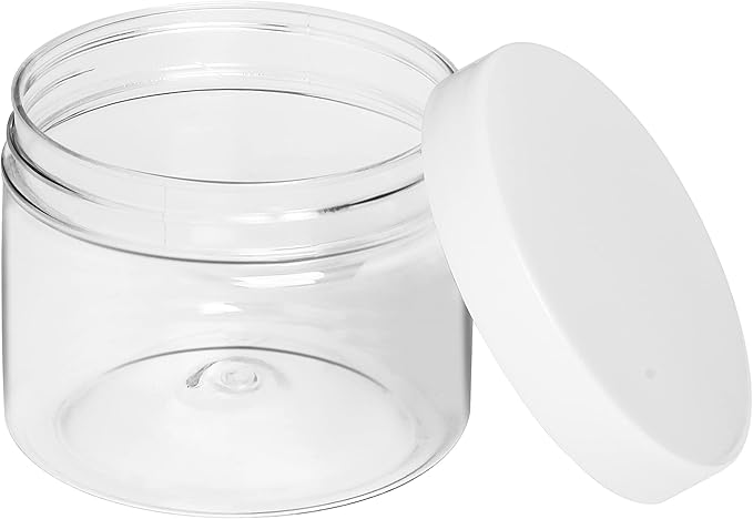 Healthy Packers 8oz Plastic Jars With Lids, Labels and White Marker - 24-Pack Small Plastic Containers with White Lids. Great for Slime, Lotion, Crafts, Travel General Storage