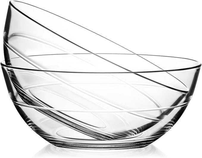 NUTRIUPS 8.7 inch Tempered Glass Mixing Bowls 2 Pack, Salad Bowl for Kitchen Microwave, Dishwasher and Oven Safe
