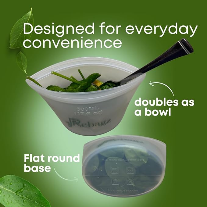 Reusable Silicone Food Storage Bags (3-pack) – Leakproof, Freezer & Microwave Safe, Stand-Up Design – Eco-Friendly, BPA Free Containers for Meal Prep & Storage