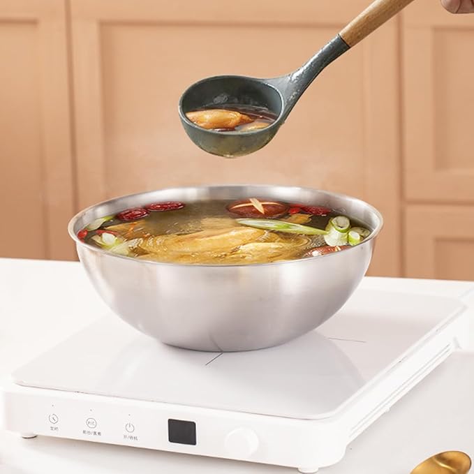 Stainless Steel Salad Bowls Set of 2 Mixing Bowl with Measurement Markings Snacks Bowls, 4.23 Quart Serving Bowls for Mixing, Cooking, Baking, Prepping and Home Kitchen Food Storage Bowls