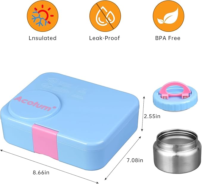 Bento Lunch Box for kids With 8oz Soup Thermo,Leak-proof Lunch Containers with 4 Compartment,Thermo Food Jar, BPA Free,Travel, School