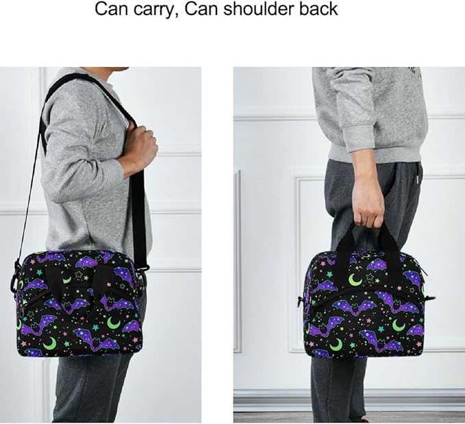 MNSRUU Insulated Lunch Bag with Adjustable Shoulder Strap - Magic Galaxy Bat Lunch Box Tote for Work, School