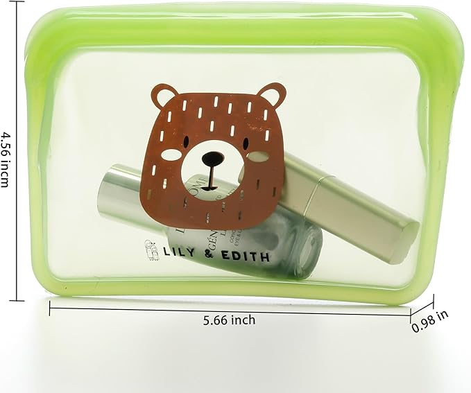 LILY & EDITH Silicone Reusable Snack Bags Dishwasher Microwave Freezer Safe, BPA Free, Leakproof Reusable Food Storage Bags, Plastic Free Snack Pouch, Accessory bag, Portable 400ml(Green)