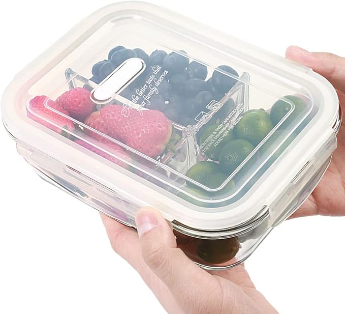 DAS TRUST [5-Pack,36 oz Glass Meal Prep Containers 3 Compartment with Lids, Glass Lunch Containers,Food Prep Lunch Box,Bento Box, Microwave, Oven, Freezer, Dishwasher (4.5 Cups, Clear)