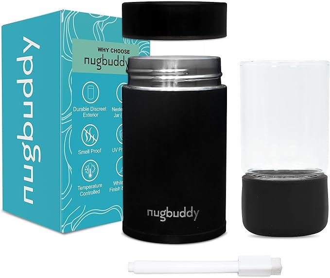 Mini Airtight Storage Container - Vacuum Sealed Insulated w Nested Glass Jar - UV Protection, Temperature Controlled Stainless - Whiteboard Finish w Marker Included - 100 ml (1/4 Oz)