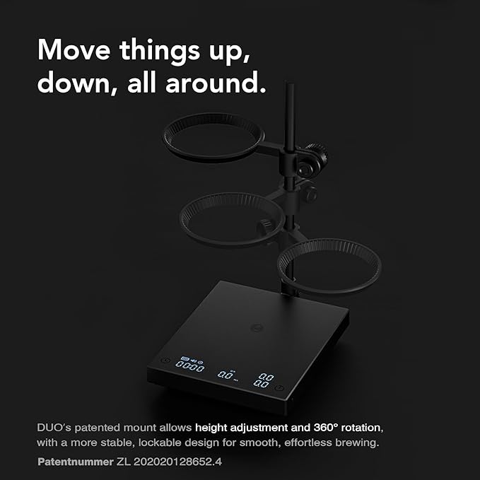 TIMEMORE Coffee Scale Black Mirror Duo (New) with Adjustable Dripper Mount/High-Precision Load Cell/Dual-Readout Display/Real-Time Flow Rate,Espresso Digital Coffee Scale for Pour Over Drip Coffee.