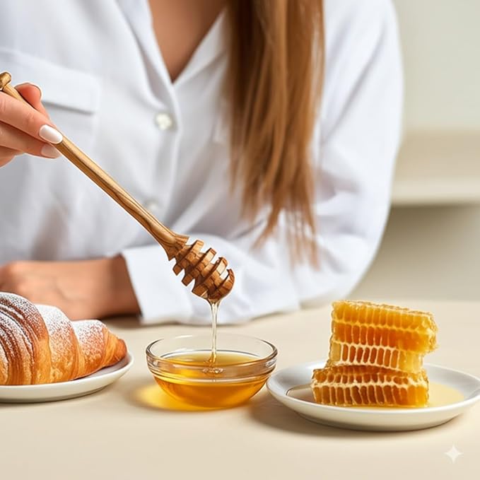 Set of 2 Olive Wood Honey Dippers, 7 Inch – Handcrafted Natural Wooden Honey Server – Food Safe