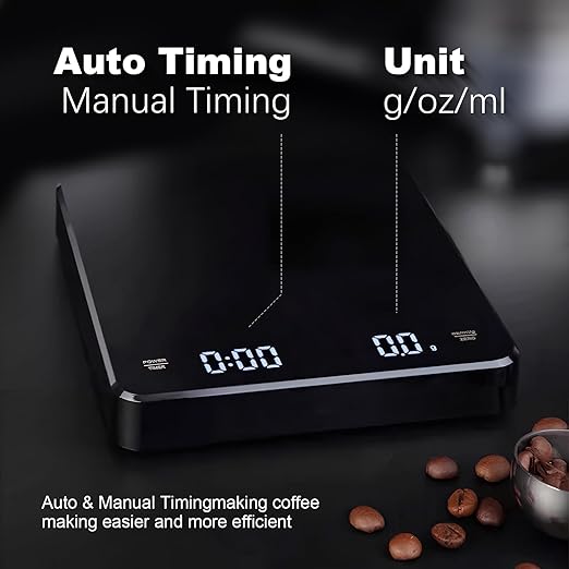 Mini Coffee Scale with Timer, Rechargeable Espresso Scale, 3kg/1g Accurate Scale for Espresso and Pour-Over Coffee, Portable Digital Kitchen Scale with Automatic Timing,Supports Precise Tare Function