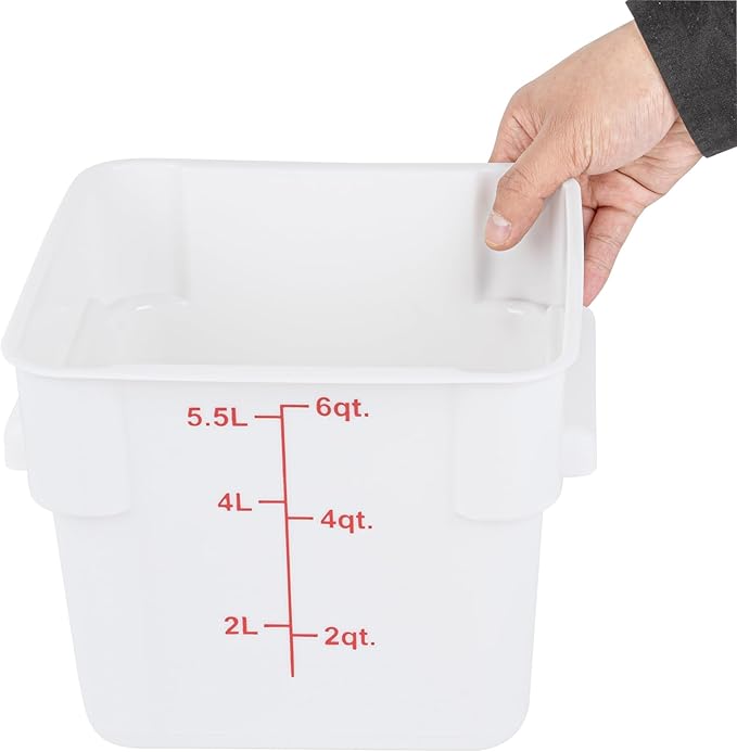 Restaurantware - Met Lux 6 Quart Food Storage Container, 1 White Storage Container - Lids Sold Separately, Red Volume Markers, Dishwashable Container, Side Handles, For Storing Foods