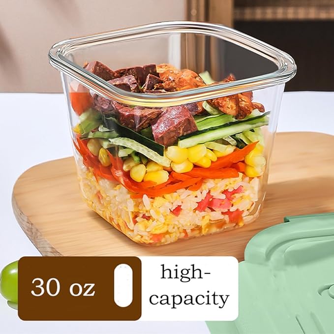 Square Glass Food Storage Container Airtight Lids, 4 Cup Glass Soup Containers with Lids, Food Storage Containers for Lunch, Leak-proof Meal Prep Container, Microwave Freezer Safe (4 Pack)