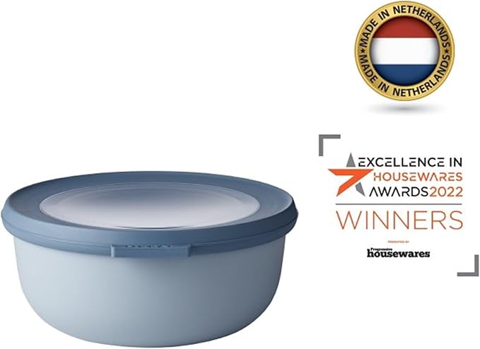 MEPAL, Cirqula Multi Food Storage and Serving Bowl with Lid, Food Prep Container, Shallow, Nordic Blue, 0.8 Quart (750 milliliters, 25 ounces), 1 Count
