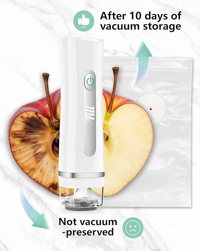 Fiii Vacuum Sealer with 30 Reusable Bags for Food, Powerful Handheld Vacuum Sealer Machine with Visible Water Tank, One Touch Kitchen Storage and Preservation, white & gray