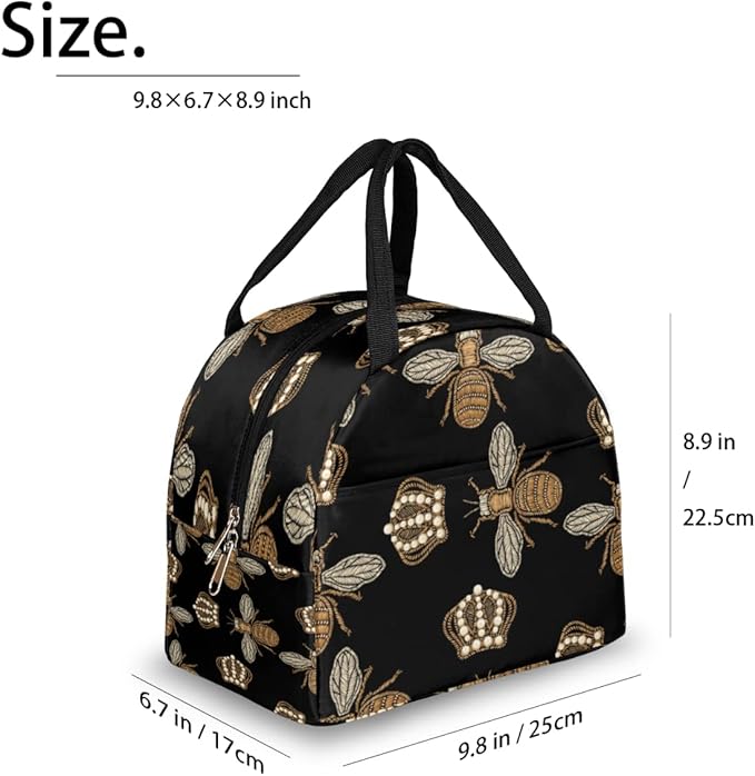 Insulated Lunch Bag for Women Men Golden Bee Waterproof Thermal Tote Bag Reusable Lunch Box Container Lunch Holder Leakproof Lunch Cooler Bag Picnic Travel Work