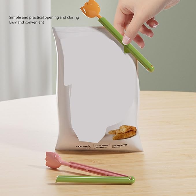 15Pcs Food Sealing Clip,Creative Beautiful Tulip Flower Floral Shape Sealing Clip with Magnetic Storage Box for Refrigerator, Food Clips Chip Clips