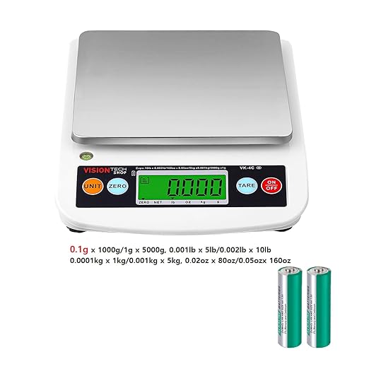 VisionTechShop VK-4C 0.1g Premium Food Kitchen Scale, Lb/Oz/Kg/g Switchable, Stainless Steel Plate Food Scale, LCD Display with Backlight, 10lb Max Capacity, 0.001lb Readability