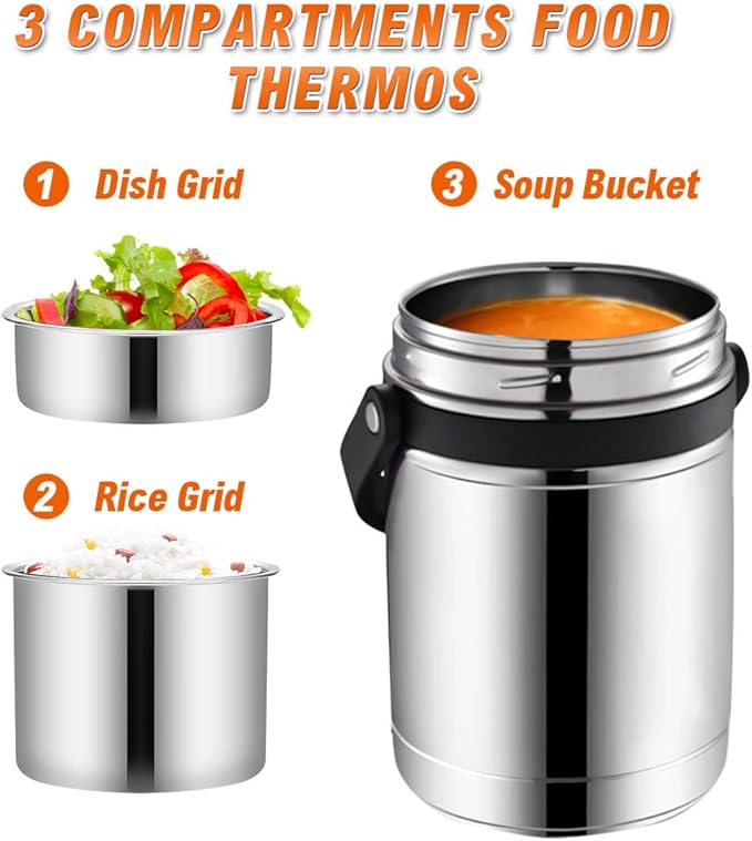 Soup Thermos for Adults, 3 Layered 61oz Food Thermos Jar for Hot Food, Large Wide Mouth Vacuum Insulated Stainless Steel Thermal Lunch Box Container Flask, Men Bento Box for Work Office Travel