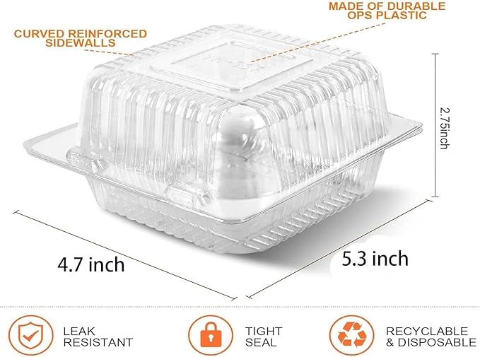 Axe Sickle 250 Count Clear Plastic Hinged Take Out Containers Clamshell Takeout Tray Food Clamshell Containers Outside Diameter 5.3 x 4.7 inch for Dessert, Snacksetc, Cakes Slice, Cookies, Salads