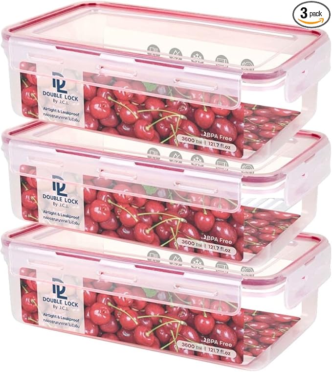 Tribello Plastic Food Storage Containers With Lids - Large 15.2 Cup (121 Oz) Airtight Container Box For Food Storage, Freezer, Microwave And Dishwasher Safe, Airtight Lids, BPA-Free - 3 Pack