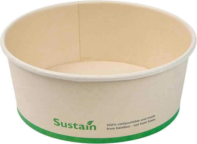 Restaurantware-Sustain 25 Ounce Sturdy Paper Take Out Boxes, 50 Round Take Out Food Containers - With PLA lining, Compostable, Bamboo Paper Containers, Disposable, Greaseproof