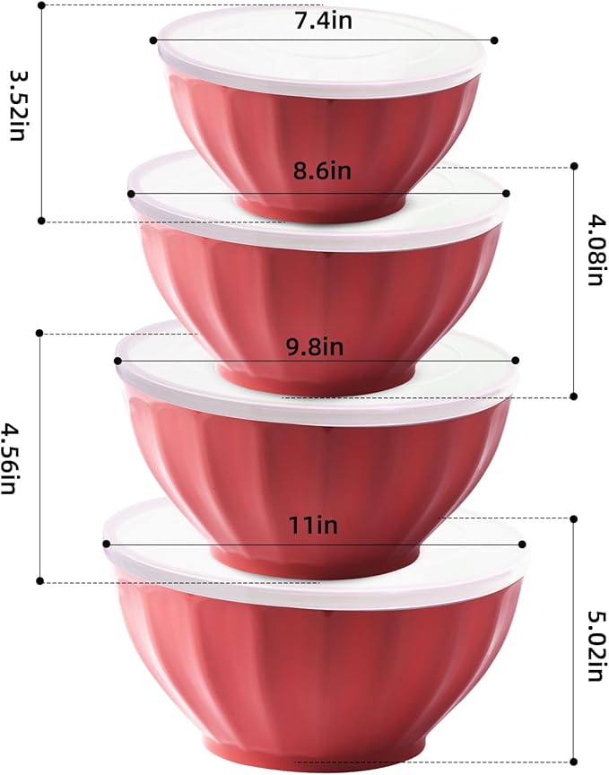 Mixing Bowl Set,Serving Bowls with Lids,Plastic Storage Bowls Set for Kitchen Prep,Cooking,Storing Food,4 Mixing Bowls with Lid and 1Egg Whisk,Stackable,Baking Accessories,Pantone 2447C