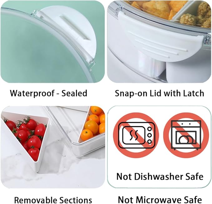 2Pack Veggie Tray With Lid for Fridge Organizer Bins Divided Snackle Box Container with 4 Compartments for Party Serving Platter, Fruit Tray with dip, Snack Storage, Reusable Meal Prep