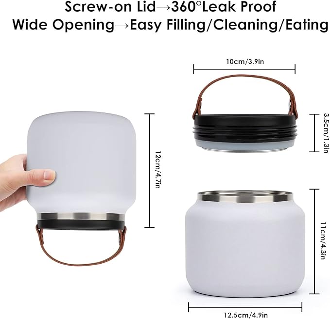 Insulated Food Jar,24 OZ Leakproof Insulated Food Soup Container,Stainless Steel Vacuum Thermal Insulated Hot Lunch Containers for Adults Wide Mouth Food Jar for Hot Cold Food(White)