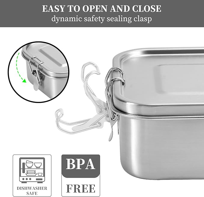 UPTRUST Leak Proof Stainless Steel Bento Container for Lunch,Bento Lunch Box for Kids or Adults, 3 Compartment Packing Box for Meal Fruit Snack (40OZ/1200ML)