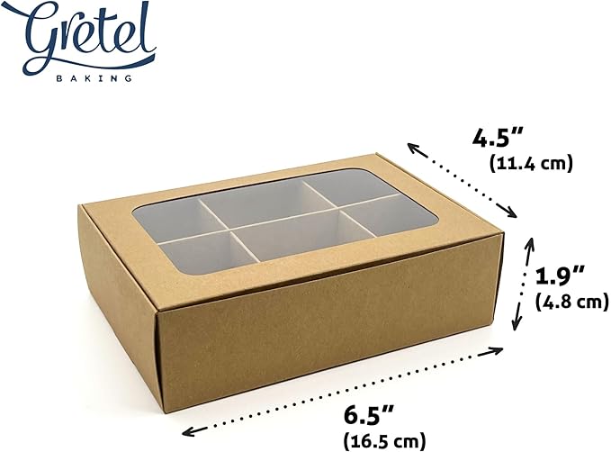 Treat boxes with window and dividers | 6 SMALL compartments | 6.5 x 4.5 x 1.9 in | Chocolate covered strawberries supplies, macaron boxes, baked goods packaging | 20-pack (Kraft)