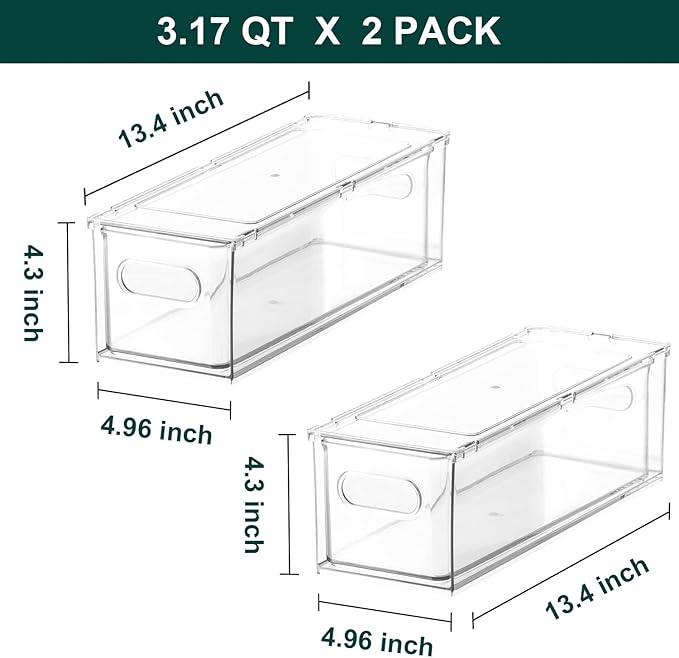 LALASTAR 2 Pack Fridge Organizer with Pull-out Drawer, Stackable Freezer Organizer Bin, Pantry Organization and Storage, BPA Free, 3.17QT