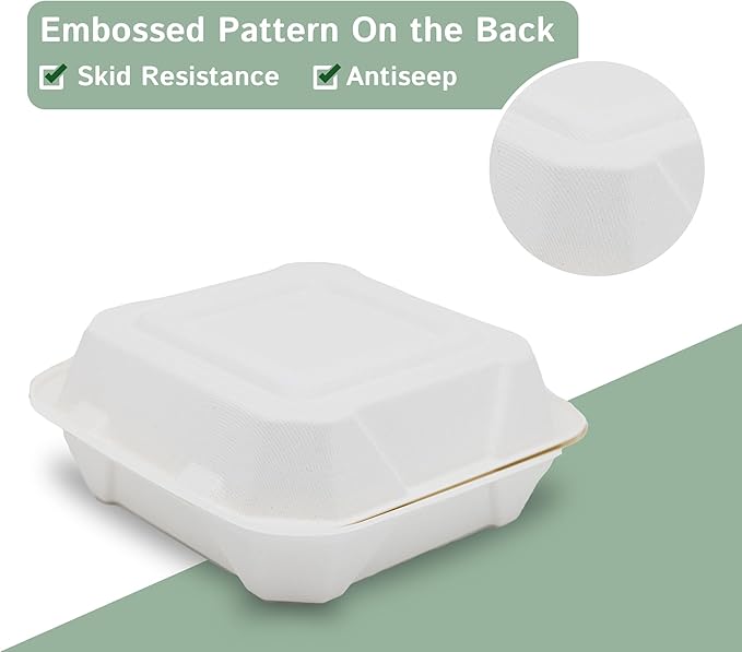 Priority1 Paper 8x8 Inch, 200 Count, 1 - Compartment to go Containers with Lids, Disposable Take Out Food Containers, Microwave Safe Clamshell