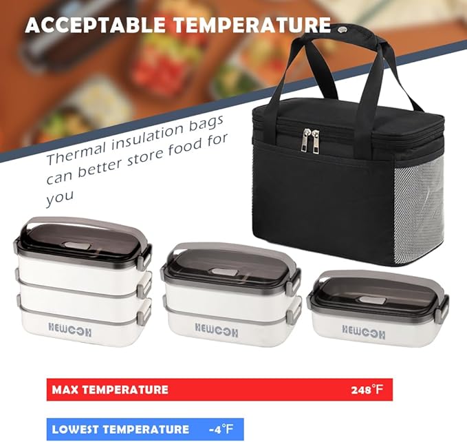 HEWOOH Large Bento Box Adult Lunch Box (74 Oz Large Capacity), Reusable, Including Lunch Bag, Fork And Spoon, 3 Dividers, Suitable For Work, Picnic, Dishwasher And Microwave Safe.(White)
