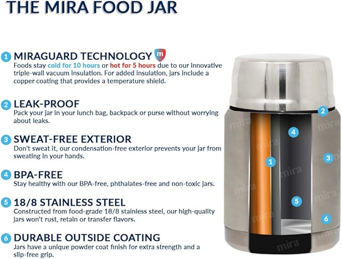 MIRA 2-Pack Food Thermos Set (15 oz) for hot and cold foods - Insulated Stainless Steel Containers with Spoons - Pearl Blue & Rose Pink