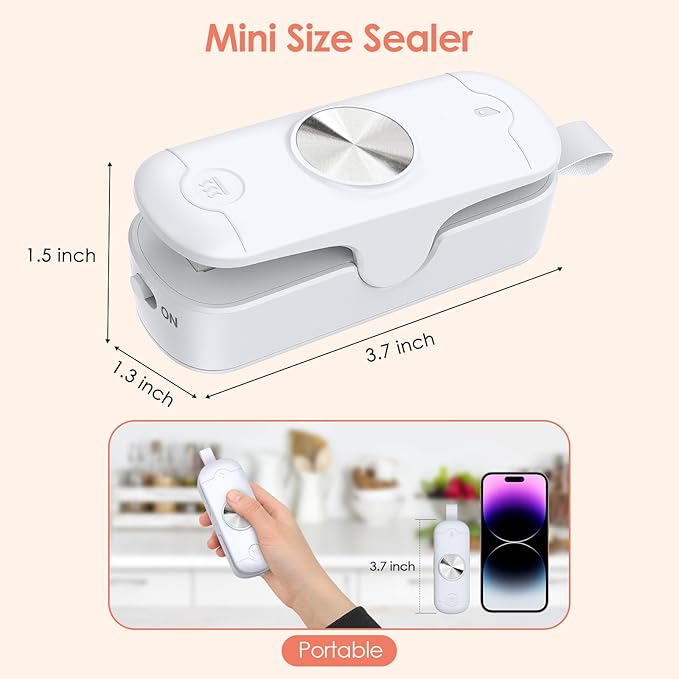 Bag Sealer, 2 in 1 Mini Bag Sealer Heat Seal and Cutter, Portable Chip Bag Sealer Heat Sealer Bag Resealer for Snacks Candies Plastic Bag Food Storage (Batteries Included)