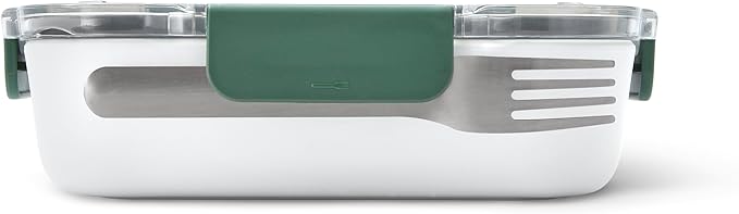 BLACK + BLUM Bento Box Style Compartment Food Container | Packed Lunch Box with Stainless-Steel Travel Fork, Plastic Free Leak-Proof, Microwave Safe | Olive, 34 oz / 1000 ml