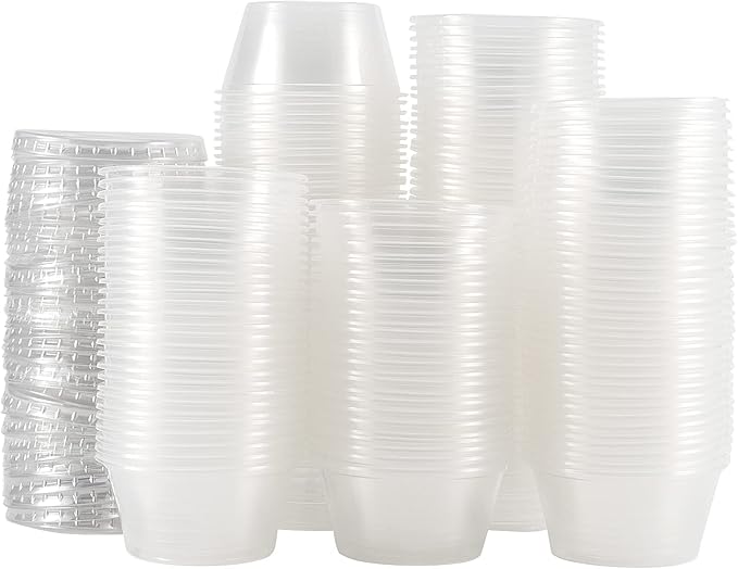 400PCS 3 oz Plastic Portion Souffle Cups with Lids, Disposable Sauce Sampling Cups Clear Jello Shot Container Condiment Cups Dip Dressing for Home Restaurant Takeaway 3x1.4x2.1 Inch
