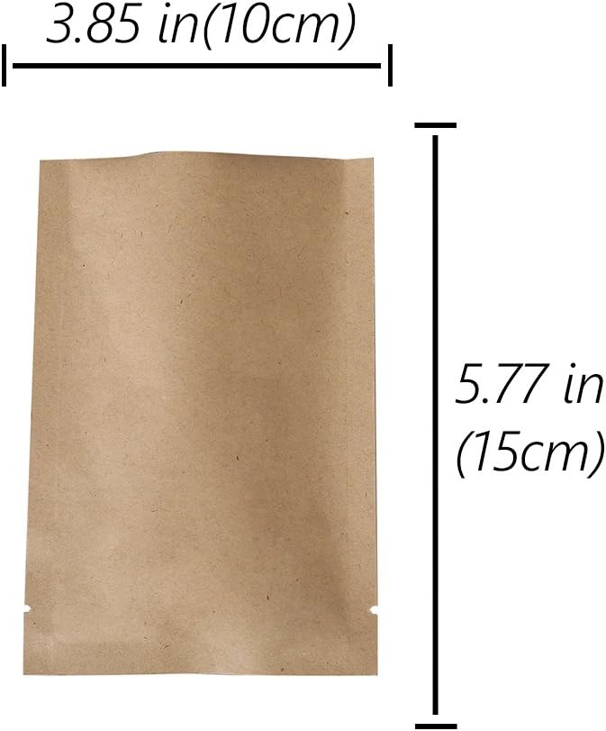 QQ Studio 100 PCS Kraft Mylar Inside Foil Open Top Sealable Bags (10x15cm(3.9x5.9"), 100x Kraft)