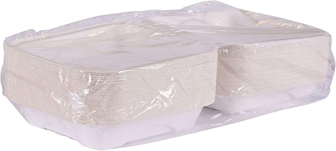 ECO PRODUCTS Compostable Vanguard 9" Clamshell To Go Containers, Case of 200, Square Take Out Food Box, White Renewable Molded Fiber, Grease Resistant, No-Added PFAS, ASTM Compliant, BPI-Certified