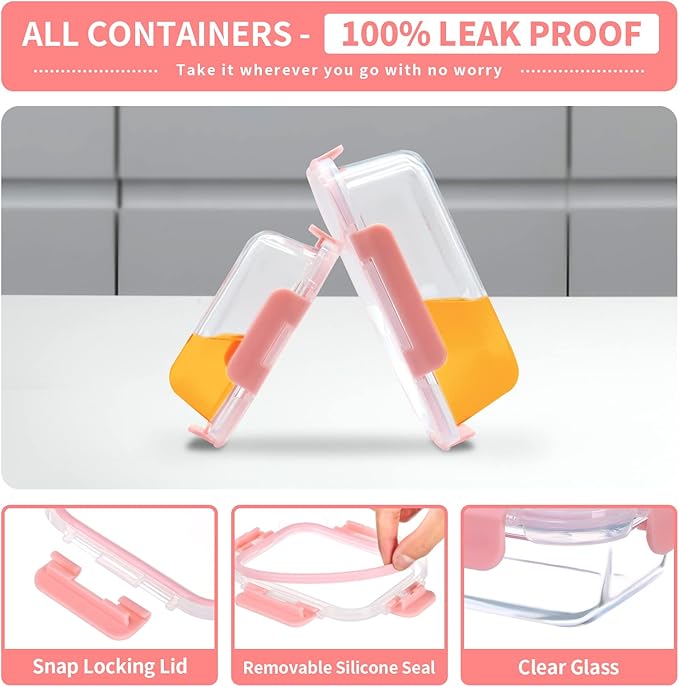 10 Pack Glass Meal Prep Containers with Lids, Airtight Food Storage Containers, Leakproof, Microwave, Freezer Safe