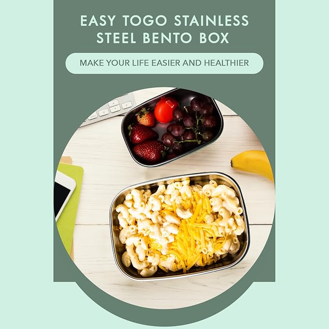 3 Pack Stainless Steel Food Containers with Silicon Lid & Non-Slip Exterior, LeakProof, Airtight Rectangular Portion Control Storage Lunch Box, Togo Lunch Containers for Adults - Blue