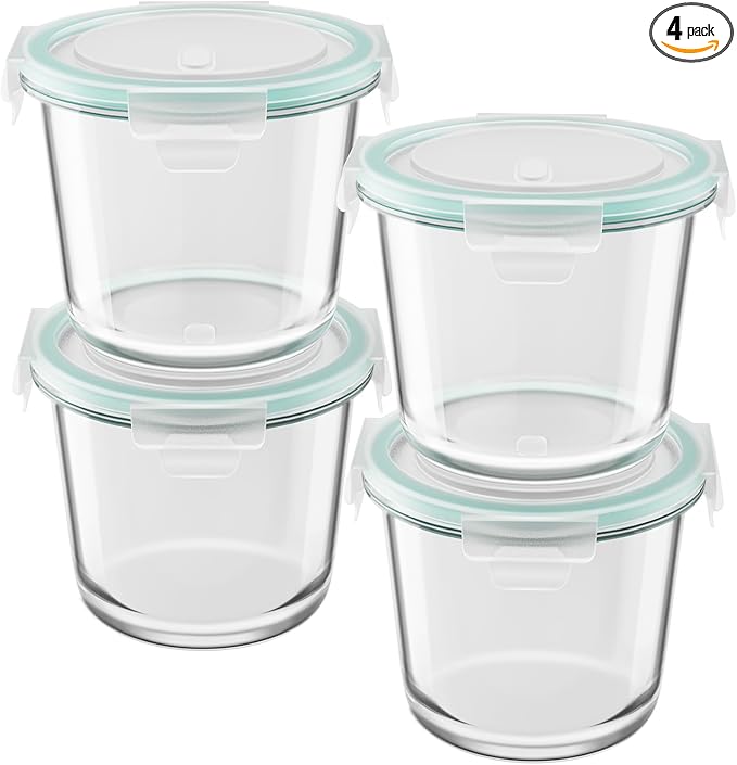 8 PCS Glass Meal Prep Containers With Lids, Airtight 3 Cup Storage Set, Heat-Resistant BPA-Free for Soup Leftover, Microwave, Dishwasher, and Freezer Safe