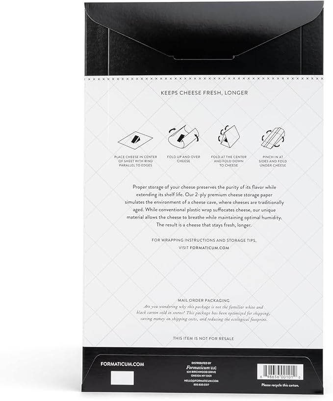 Formaticum Cheese Storage Wax Coated Paper - Porous Wax Sheets From France - Keep Cheese or Charcuterie Fresh - Professional Grade Cheese Paper for Wrapping Cheese - 11 x 14 (15 Sheets with Labels)