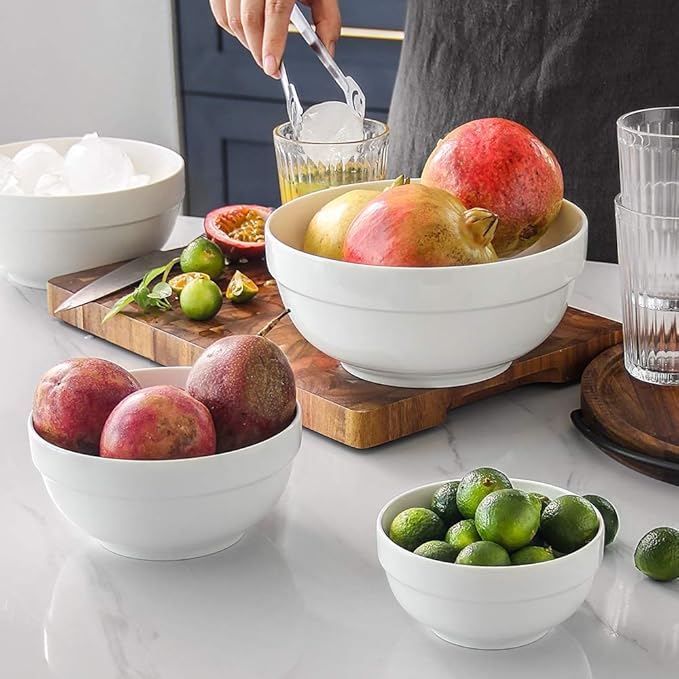 DOWAN Ceramic Bowl Set with Lids, Serving Bowls with Lids, Food Storage Container, Porcelain Prep Bowl, Small Mixing Bowls for Kitchen, Microwave & Dishwasher Safe, 64/42/22/12 Ounces, Set of 4