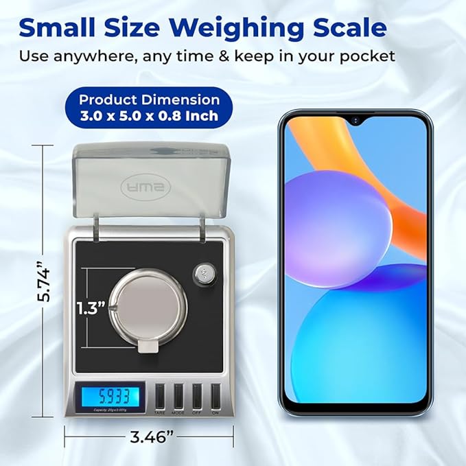 AWS Gemini-20 Milligram Scale 20g x 0.001g – Digital Jewelry/Lab Scale for Powder, Gold, Gems – Includes Calibration Weights, Tweezers & Tray – Tare, Cal, 6 Units, Pocket Size Mg Scale (Black)