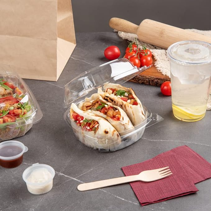 Restaurantware Thermo Tek 18.6 Ounce Clamshell Containers 100 Anti-Fog To Go Food Containers - Freezable Rectangle Clear Plastic Food Packaging Containers Disposable